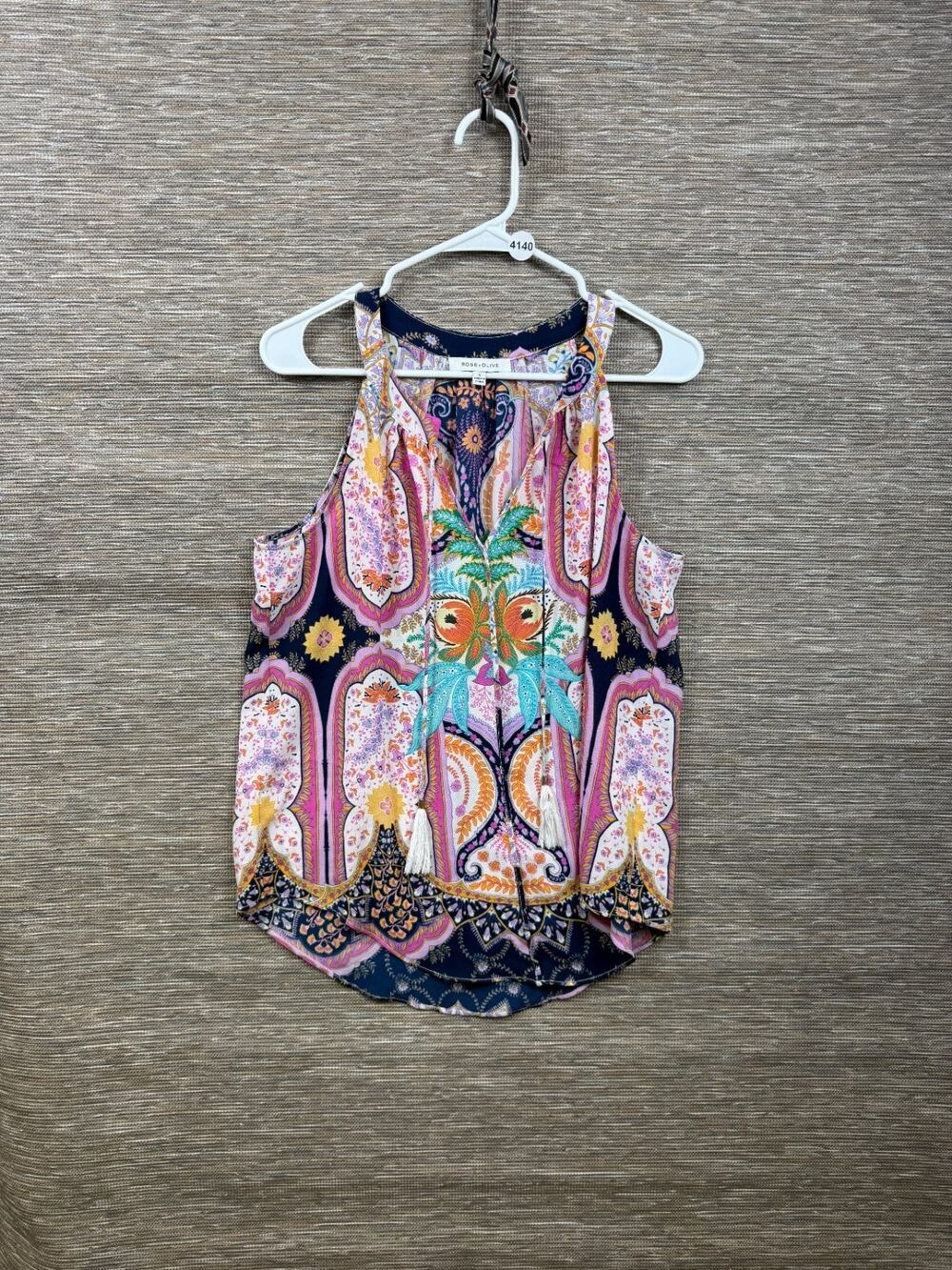 Rose + Olive Womens Blouse Size S Sleeveless Colorful Bohemian Tunic Tank Floral